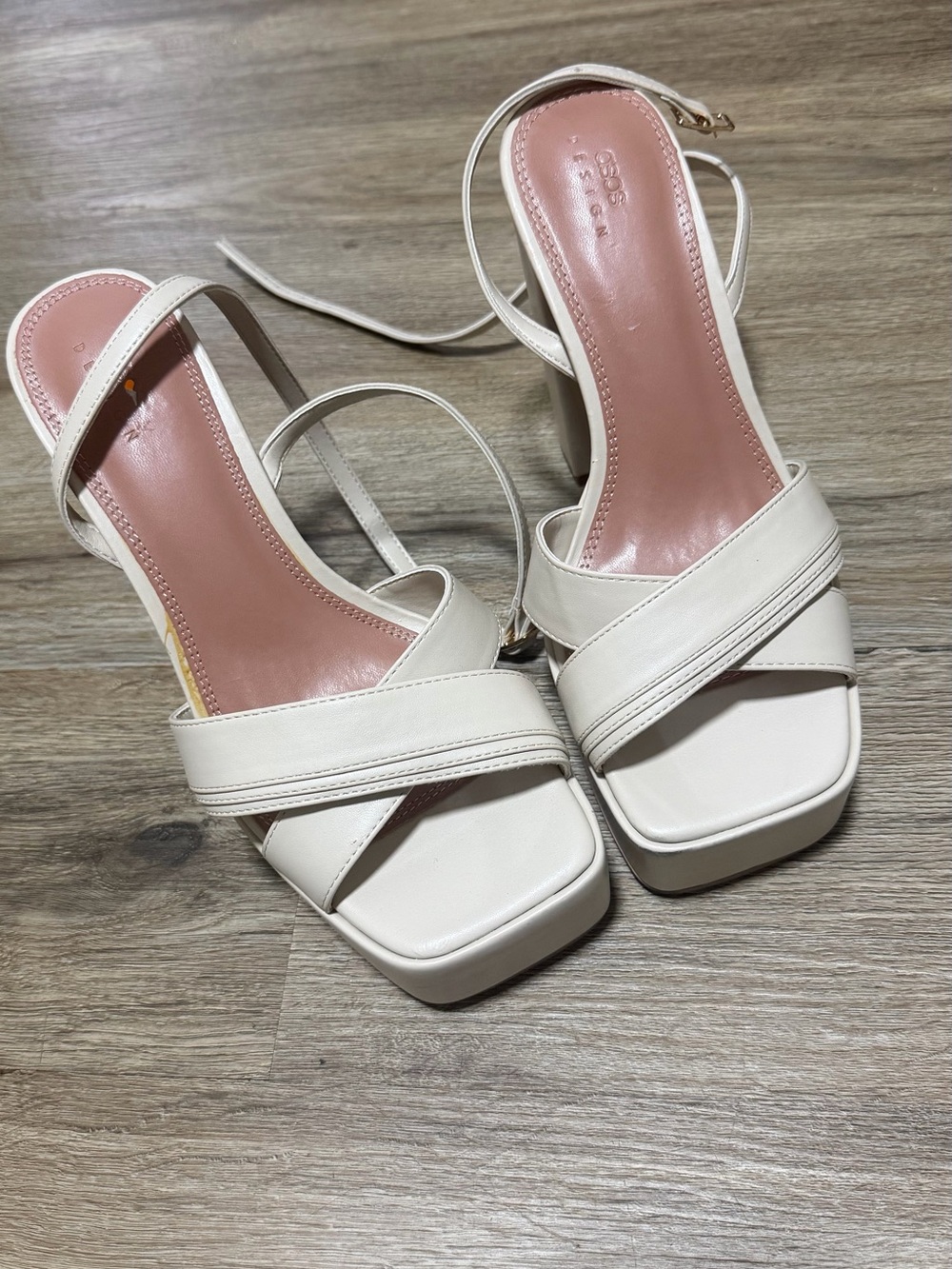 ASOS Cream Strappy Square Toe Block Heel Sandals